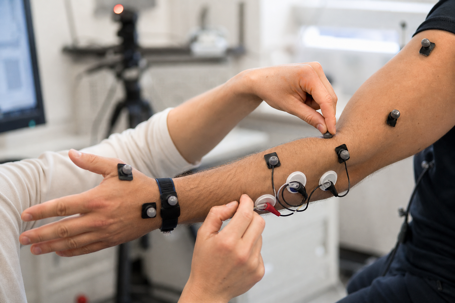 Researcher preparing movement and muscle-activity sensors