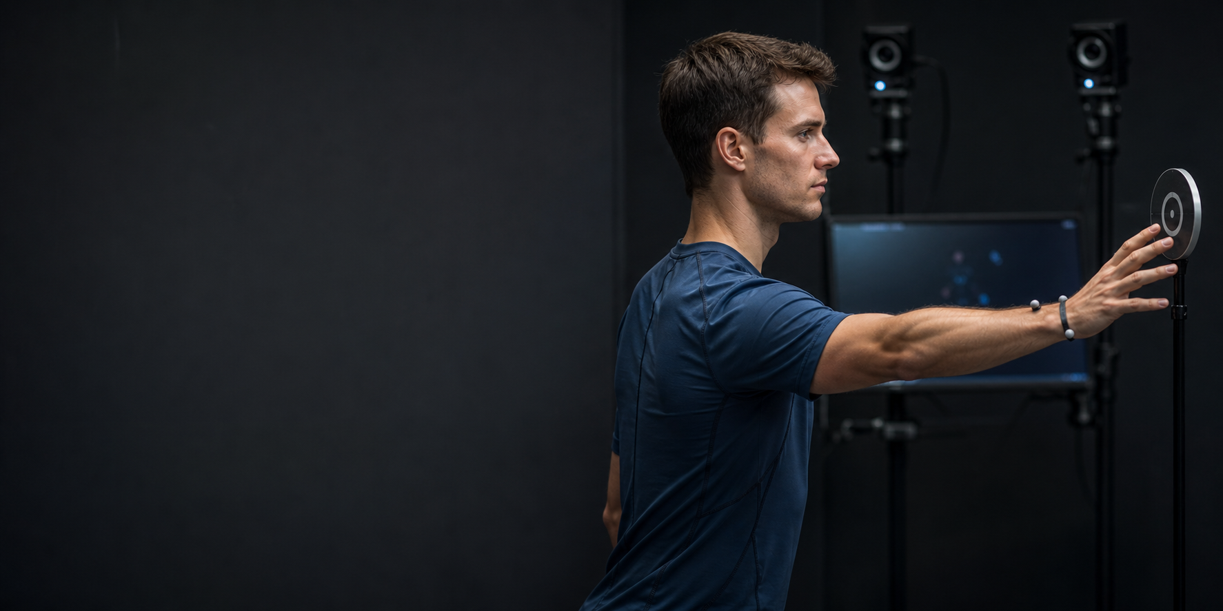 Conceptual motion-capture environment showing a controlled reaching task